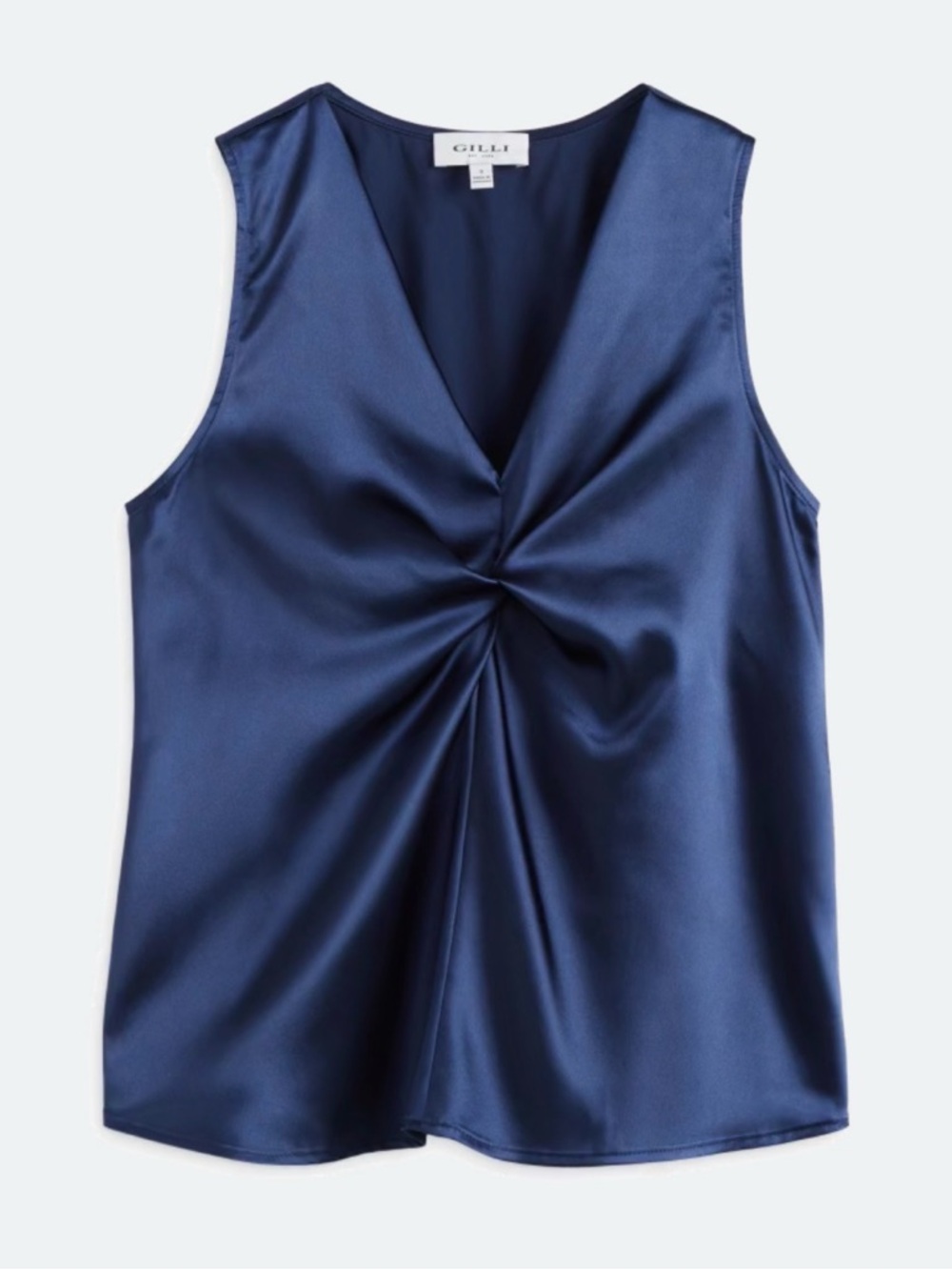 Gilli Navy Satin Twist-Front V-Neck Sleeveless Camisole